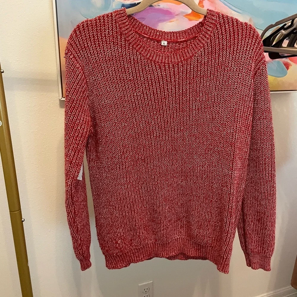 Cozy Red Knit Sweater heart sleeve warm holiday valentines love cozy - Picture 1 of 6